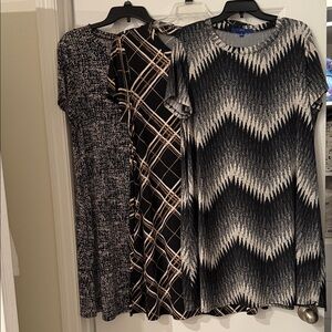 Three Women's Apt. 9 poly/spandex dresses- Black, Gray & Cream Patterns size XL